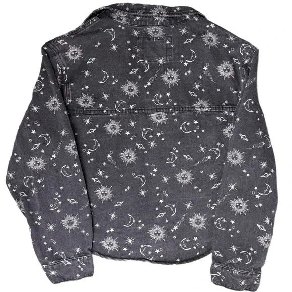 STOOSH Vintage Denim Jacket – Celestial Sun & Moon Print – Size Juniors XL - Picture 2 of 8